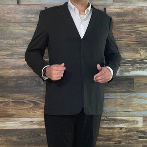 Ermenegildo Zegna 100% Wool Stitched Lapel Double Vented Black Blazer Jacket 46R